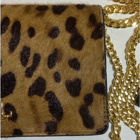 NWOT Lauren Ralph Lauren Leather Calf Hair Leopard Chain Crossbody Tech Bag $225 - Picture 8 of 15